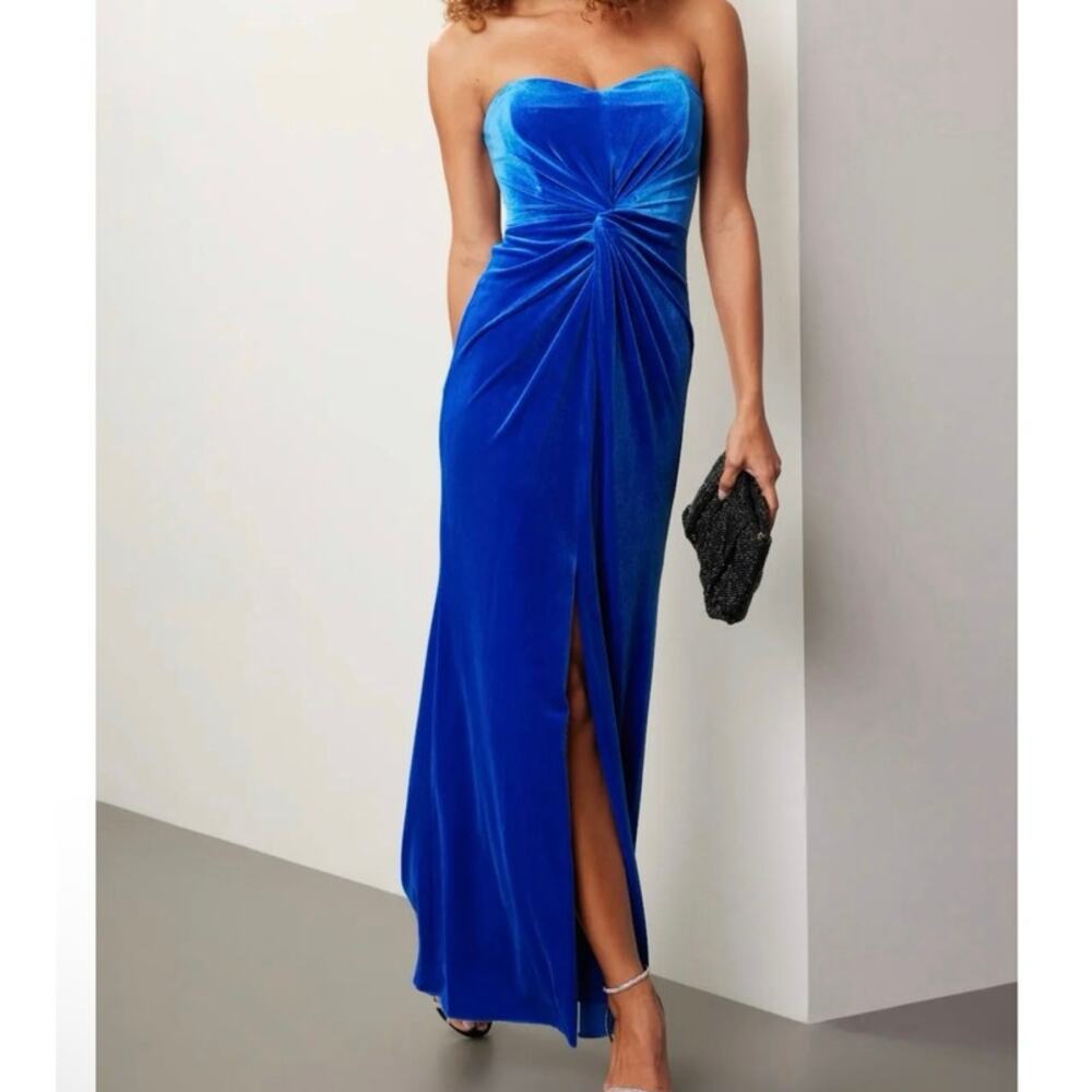 Liv Foster velvet strapless blue maxi dress cocktail gown Size 6